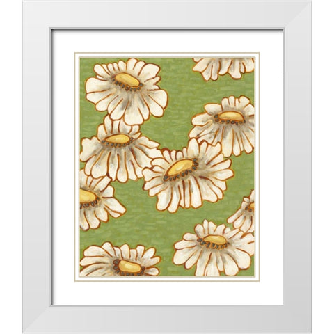 Mums on Green I White Modern Wood Framed Art Print with Double Matting by Deans, Karen