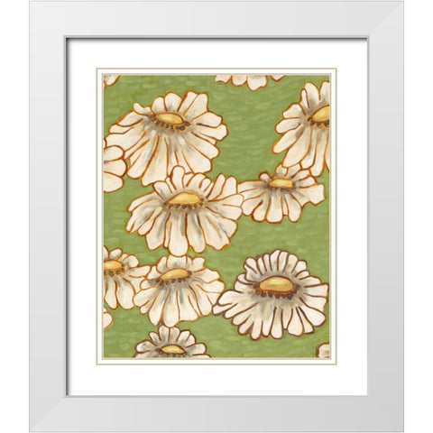 Mums on Green II White Modern Wood Framed Art Print with Double Matting by Deans, Karen
