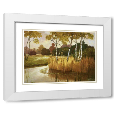 Reeds, Birches and Water II White Modern Wood Framed Art Print with Double Matting by Reynolds, Graham