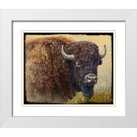 Bison Portrait I White Modern Wood Framed Art Print with Double Matting by Vest, Chris