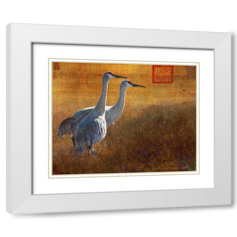 Walking Cranes White Modern Wood Framed Art Print with Double Matting by Vest, Chris