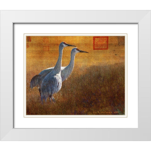 Walking Cranes White Modern Wood Framed Art Print with Double Matting by Vest, Chris