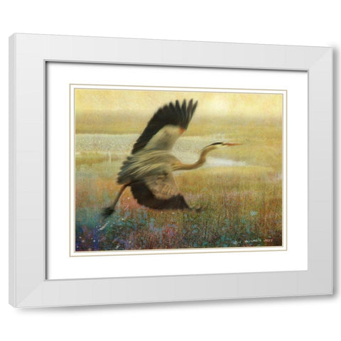 Foggy Heron I White Modern Wood Framed Art Print with Double Matting by Vest, Chris