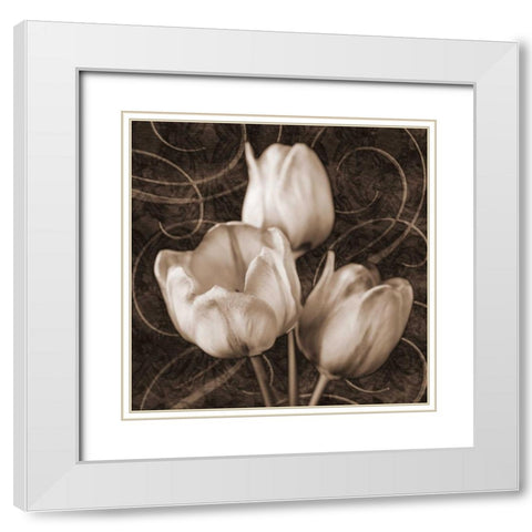 Tulip and Swirls II White Modern Wood Framed Art Print with Double Matting by Zalewski, Christine