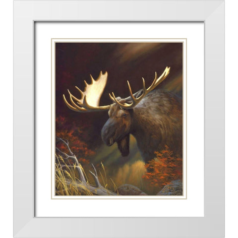 Moose Portrait White Modern Wood Framed Art Print with Double Matting by Stans, Leo
