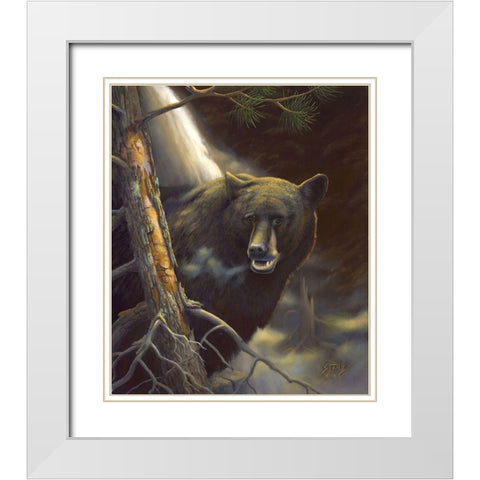 Bear Portrait White Modern Wood Framed Art Print with Double Matting by Stans, Leo