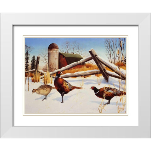 Pheasants II White Modern Wood Framed Art Print with Double Matting by Stans, Leo