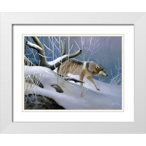 Lone Wolf White Modern Wood Framed Art Print with Double Matting by Stans, Leo