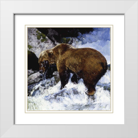 Katmai Cascade White Modern Wood Framed Art Print with Double Matting by Chapman, Julie T.