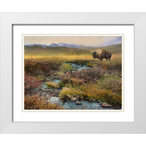 Bison and Creek White Modern Wood Framed Art Print with Double Matting by Vest, Chris