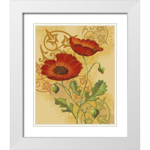 Poppies on Gold I White Modern Wood Framed Art Print with Double Matting by Max, Louise