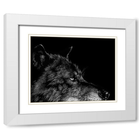 Black Wolf White Modern Wood Framed Art Print with Double Matting by Chapman, Julie T.