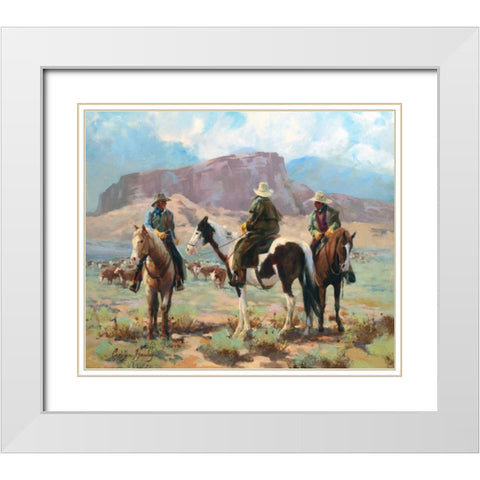 Three Cowboys White Modern Wood Framed Art Print with Double Matting by Hawley, Carolyne