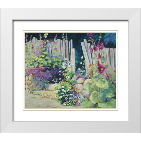 Hollyhock Garden White Modern Wood Framed Art Print with Double Matting by Pollard, Julie G.