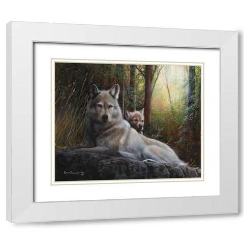 Recumbent Wolves White Modern Wood Framed Art Print with Double Matting by Daniel, Kevin