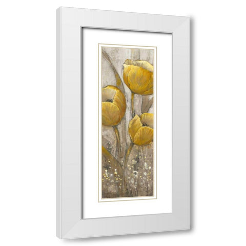 Ochre Tulips II White Modern Wood Framed Art Print with Double Matting by OToole, Tim