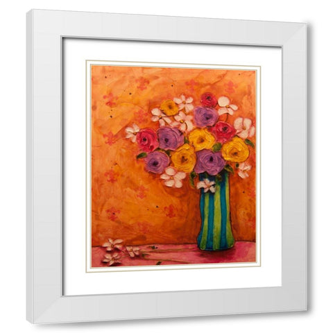 Bouquet in Striped Vase White Modern Wood Framed Art Print with Double Matting by Quin, Marabeth