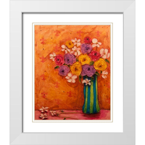 Bouquet in Striped Vase White Modern Wood Framed Art Print with Double Matting by Quin, Marabeth