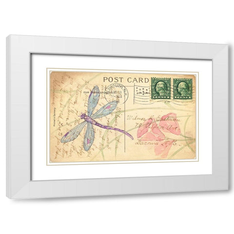 Postcard Dragonfly I White Modern Wood Framed Art Print with Double Matting by Pallan, Nancy S.