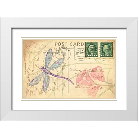 Postcard Dragonfly I White Modern Wood Framed Art Print with Double Matting by Pallan, Nancy S.