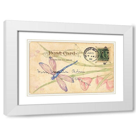 Postcard Dragonfly II White Modern Wood Framed Art Print with Double Matting by Pallan, Nancy S.