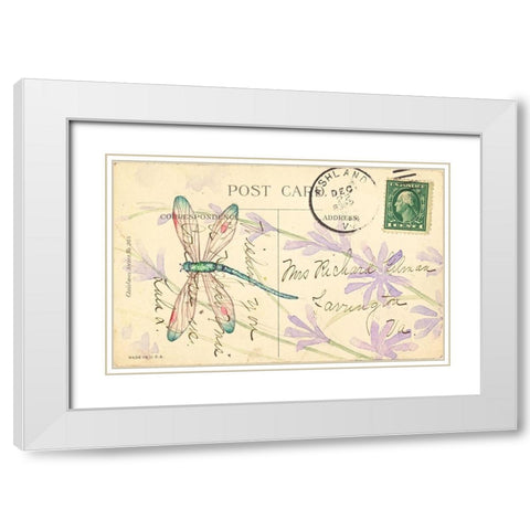 Postcard Dragonfly III White Modern Wood Framed Art Print with Double Matting by Pallan, Nancy S.