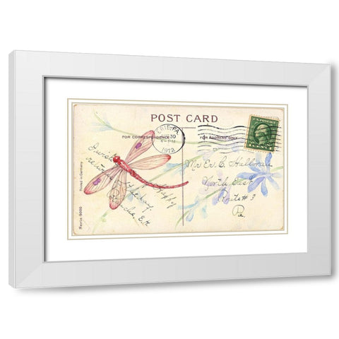 Postcard Dragonfly IV White Modern Wood Framed Art Print with Double Matting by Pallan, Nancy S.