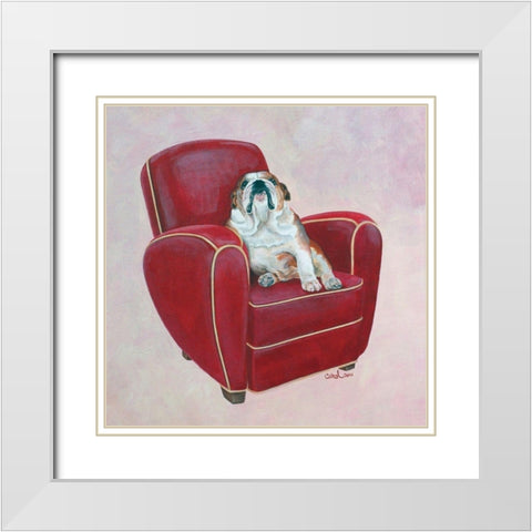 Bulldog on Red White Modern Wood Framed Art Print with Double Matting by Dillon, Carol