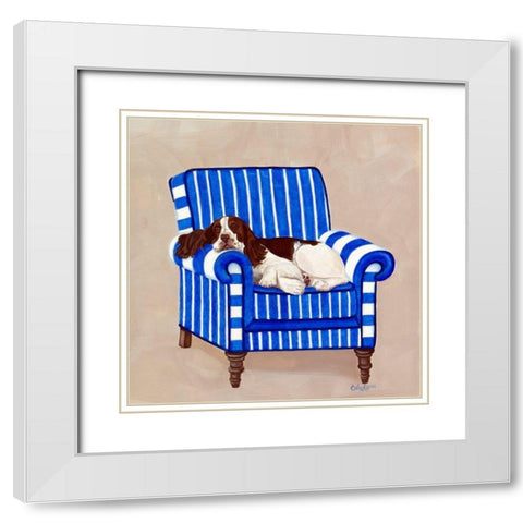 Springer on Blue White Modern Wood Framed Art Print with Double Matting by Dillon, Carol