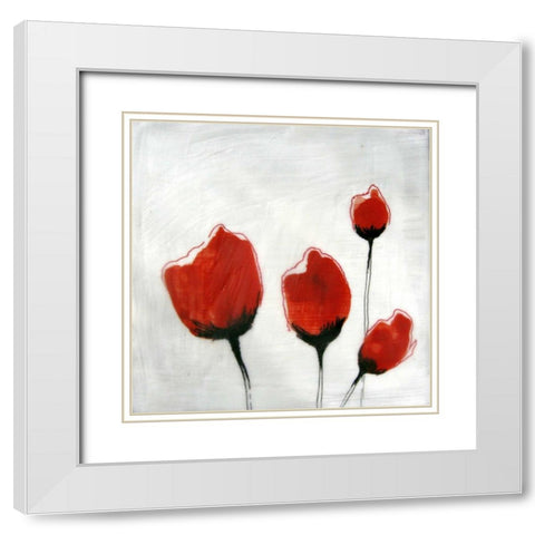 Red Drops V White Modern Wood Framed Art Print with Double Matting by Open Journey
