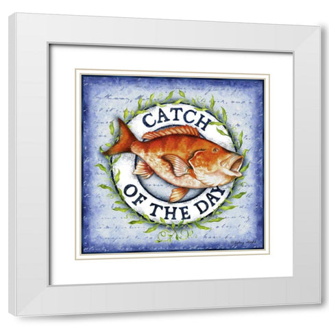 Seafood Sign II White Modern Wood Framed Art Print with Double Matting by Wright, Sydney