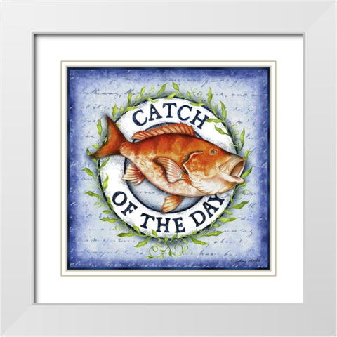 Seafood Sign II White Modern Wood Framed Art Print with Double Matting by Wright, Sydney
