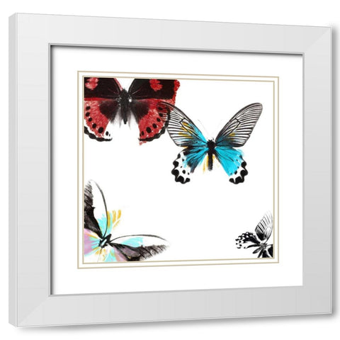 Butterflies Dance I White Modern Wood Framed Art Print with Double Matting by Project, A.