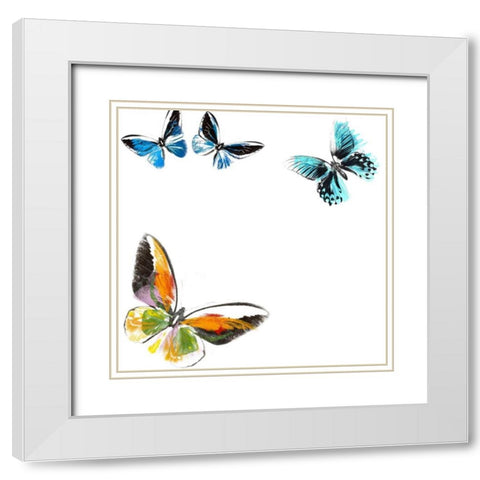 Butterflies Dance VII White Modern Wood Framed Art Print with Double Matting by Project, A.