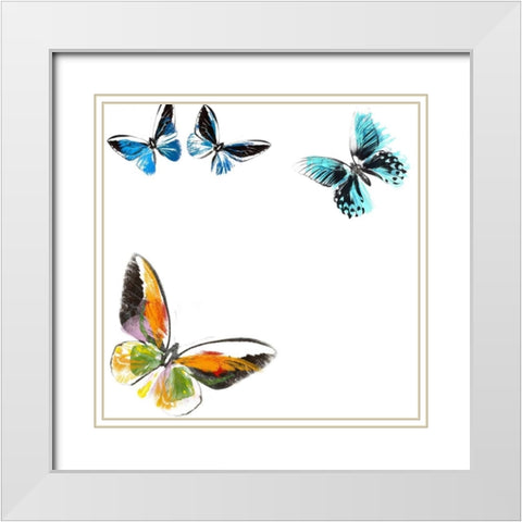 Butterflies Dance VII White Modern Wood Framed Art Print with Double Matting by Project, A.