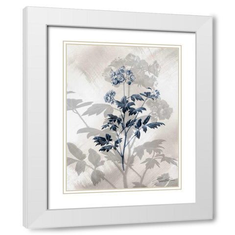 Indigo Bloom II White Modern Wood Framed Art Print with Double Matting by Butler, John