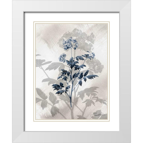 Indigo Bloom II White Modern Wood Framed Art Print with Double Matting by Butler, John