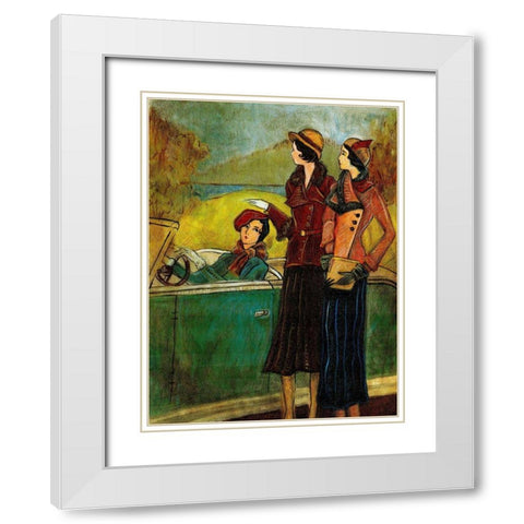 Girls and Cars I White Modern Wood Framed Art Print with Double Matting by Harrington, Danielle