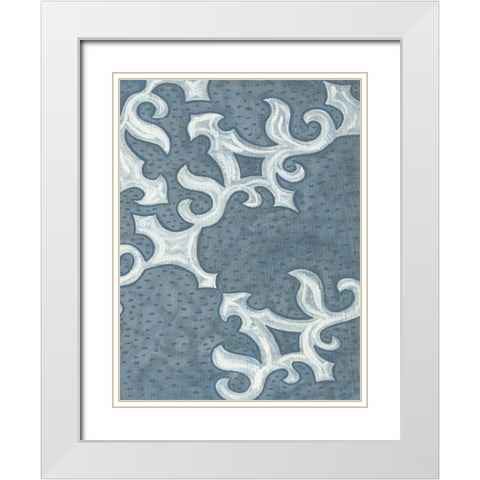 Blue Ornament II White Modern Wood Framed Art Print with Double Matting by Deans, Karen