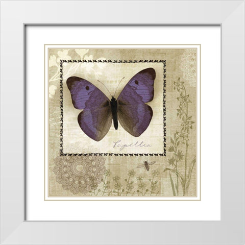 Butterfly Notes I White Modern Wood Framed Art Print with Double Matting by Beth Anne Creative