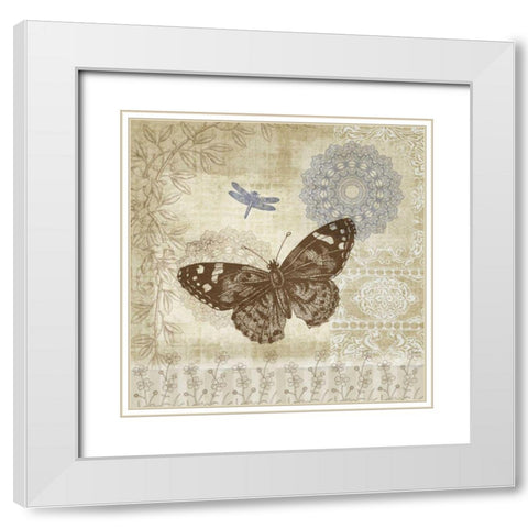 Butterfly Notes II White Modern Wood Framed Art Print with Double Matting by Beth Anne Creative
