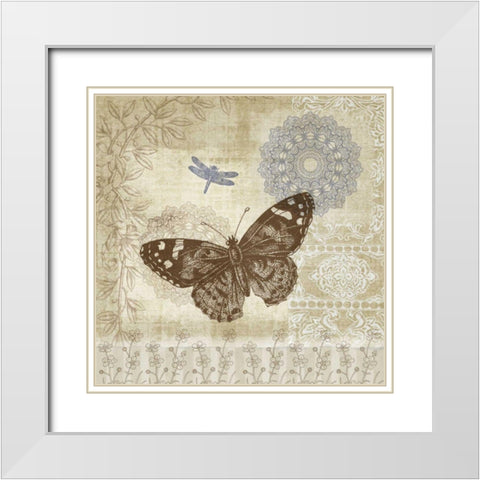 Butterfly Notes II White Modern Wood Framed Art Print with Double Matting by Beth Anne Creative