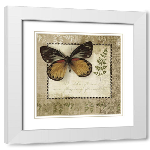 Butterfly Notes V White Modern Wood Framed Art Print with Double Matting by Beth Anne Creative
