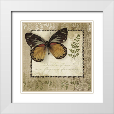 Butterfly Notes V White Modern Wood Framed Art Print with Double Matting by Beth Anne Creative