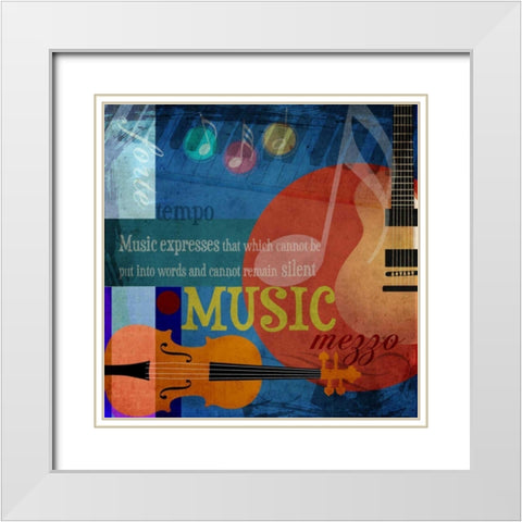 Music Notes X White Modern Wood Framed Art Print with Double Matting by Beth Anne Creative