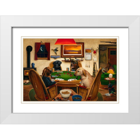 Duck Hunters White Modern Wood Framed Art Print with Double Matting by Stans, Leo