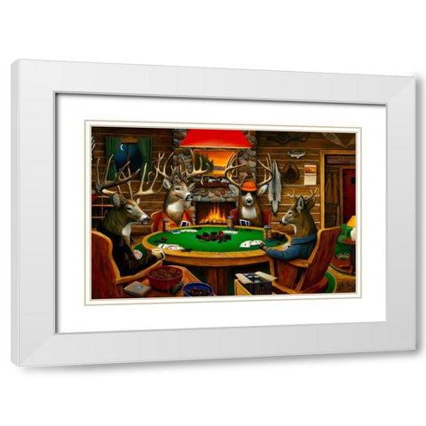 Deer Camp White Modern Wood Framed Art Print with Double Matting by Stans, Leo