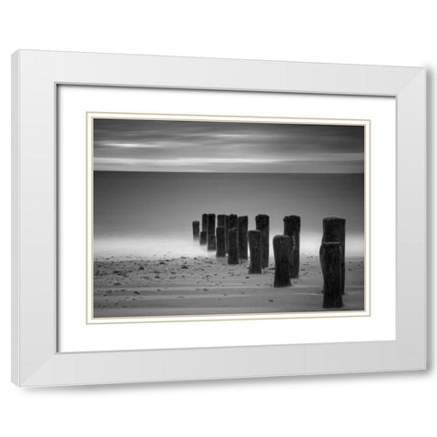 Marching White Modern Wood Framed Art Print with Double Matting by Henson, Martin