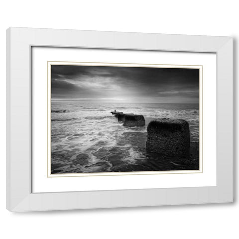 Blocks White Modern Wood Framed Art Print with Double Matting by Henson, Martin