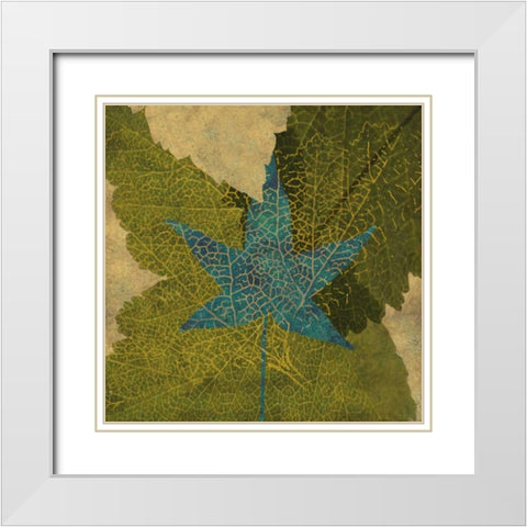 Teal Leaf II White Modern Wood Framed Art Print with Double Matting by Montillio, Louise